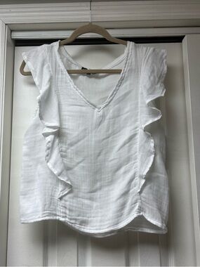 Michael Stars White Ruffle V-Neck Camisole